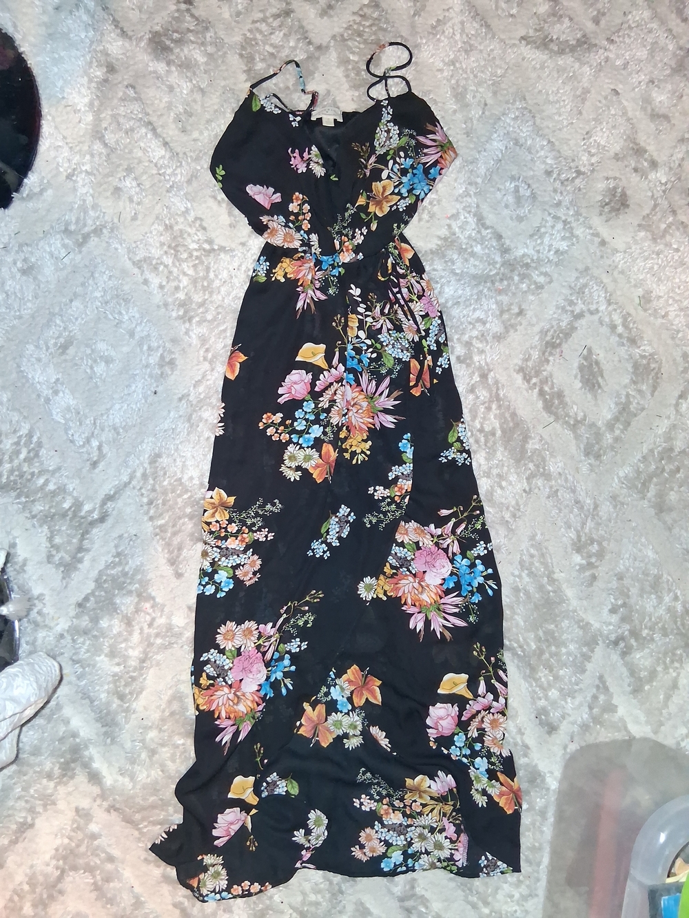 Everly Black Floral Maxi Dress with Multicolor Blooms